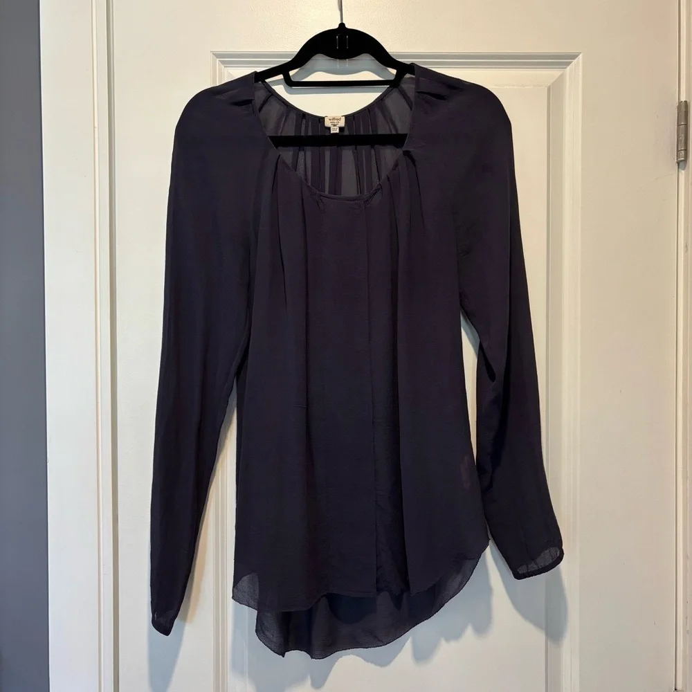 Aritzia Wilfred Sheer Silk Long Sleeve Blouse, Deep Plum, Size XS - Picture 1 of 7